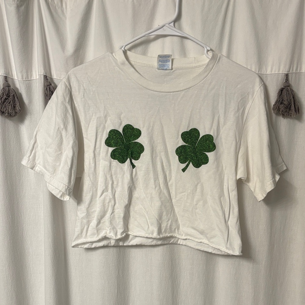 Amazon White Crop Top with Green Shamrocks